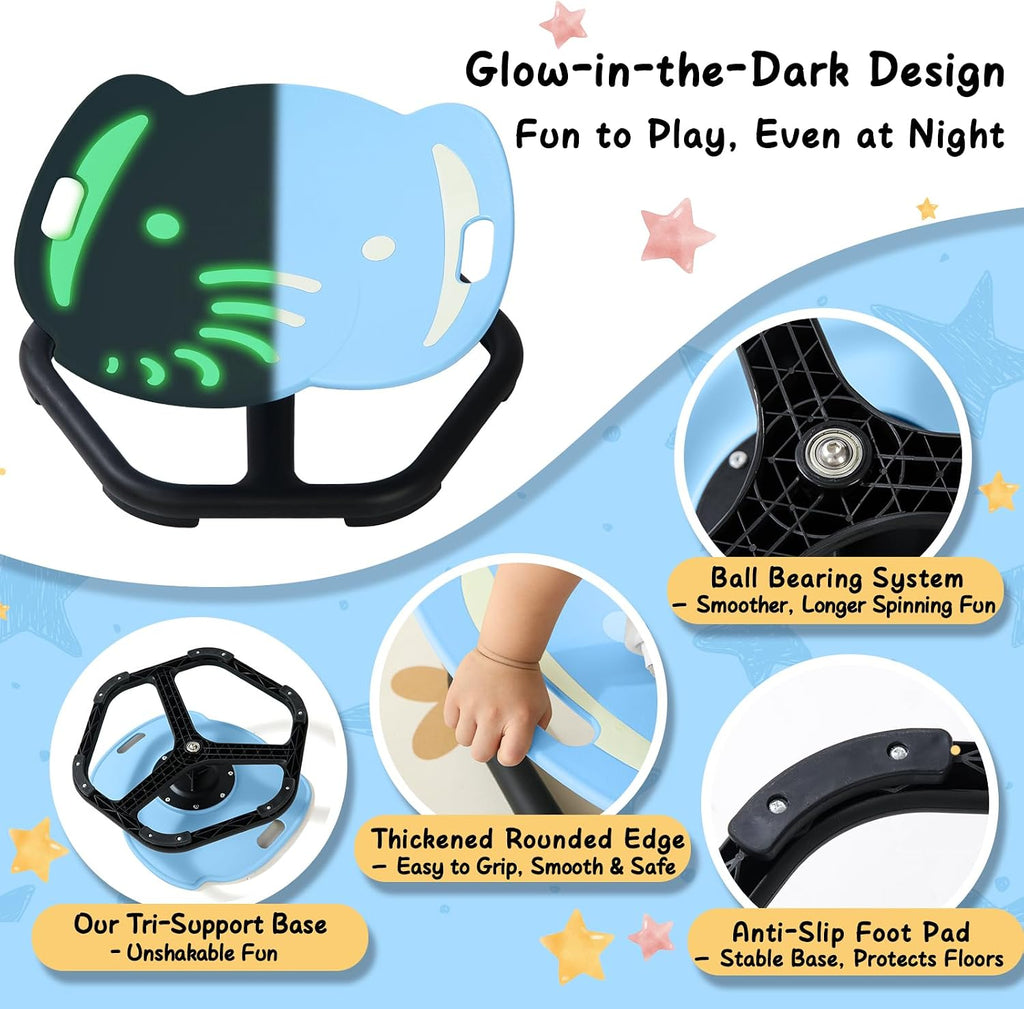 Spinning Chair for Autistic Kids, Glow-in-the-Dark Elephant Sensory Chair, Autism Sensory Toys, Sit and Spin Swivel Seat ADHD Must Haves, Supports Balance & Coordination, Ages 3+ (Blue)