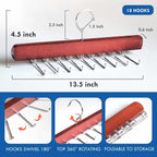 Tie Rack Hanger for Closet, Wooden Tie Hangers for Men with 18 Folding Hooks, Space Saving Tie Holder Neck Tie Organizer for Men Ties, Belts, Bras, Scarves, Tank Tops (Mahogany)