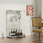 VINGLI Glass Display Cabinet with 3 Shelves, Double Doors and Lock, Floor Standing Curio Cabinets with LED Light, Upgraded Tempered Glass Bookshelf, for Living Room Living Room Bedroom Office, White