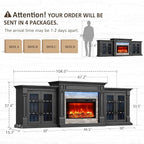 Naice 104" Fireplace TV Stand, Electric Fireplace Mantel with Large Cabinets Tempered Glass Doors, LED Light & Power Outlet, Media Entertainment Center with 30" Insert Heater for Living Room,Black