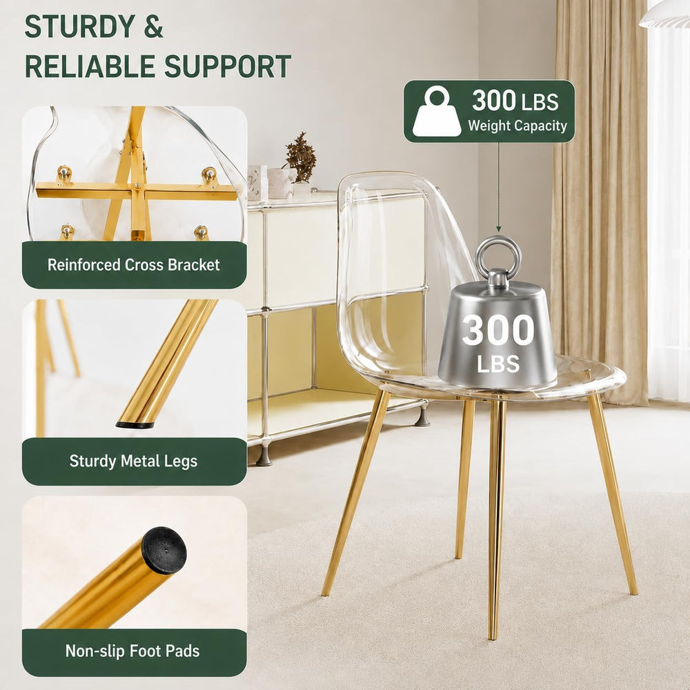 JUFU Acrylic Dining Chairs Set of 6, Modern Clear Chairs with Transparent Sea...