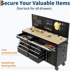 Garvee 60 in Rolling Tool Chest, 10 Drawers Mobile Garage Tool Cabinet | Heavy Duty 1750 LBS Load Workbench with Pegboard & Charging Station for Workshop, Black