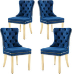 KCC Velvet Dining Chairs Set of 4, Upholstered High-end Tufted Dining Chair with Nailhead Back Ring Pull Trim Stainless Steel Legs, Contemporary Nikki Collection Modern Style for Kitchen, Blue