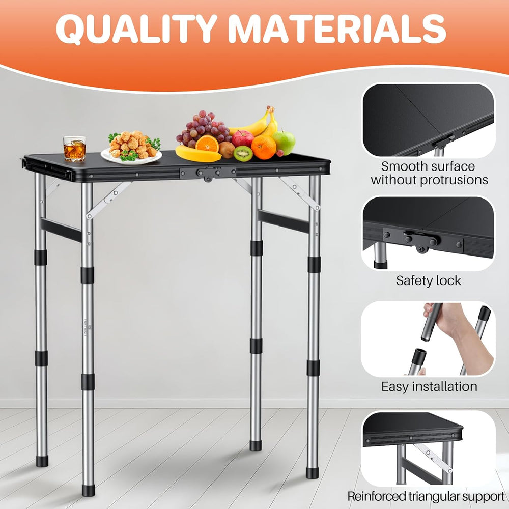 FUNYKICH Camping Table with Waterproof Plastic Tabletop 22.8''x15.7&#...