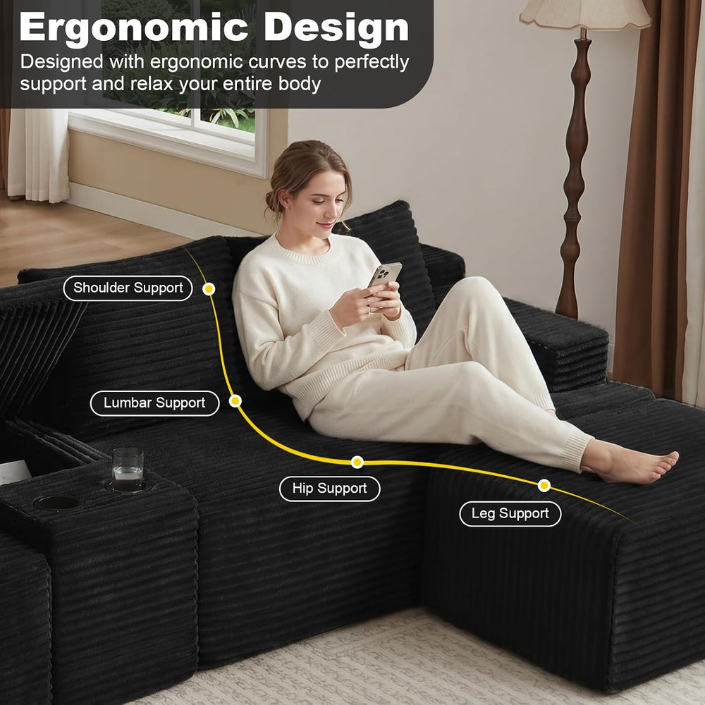 GNIXUU 140.6" Black Cloud Sectional Couches for Living Room | 2 Cup Hold...