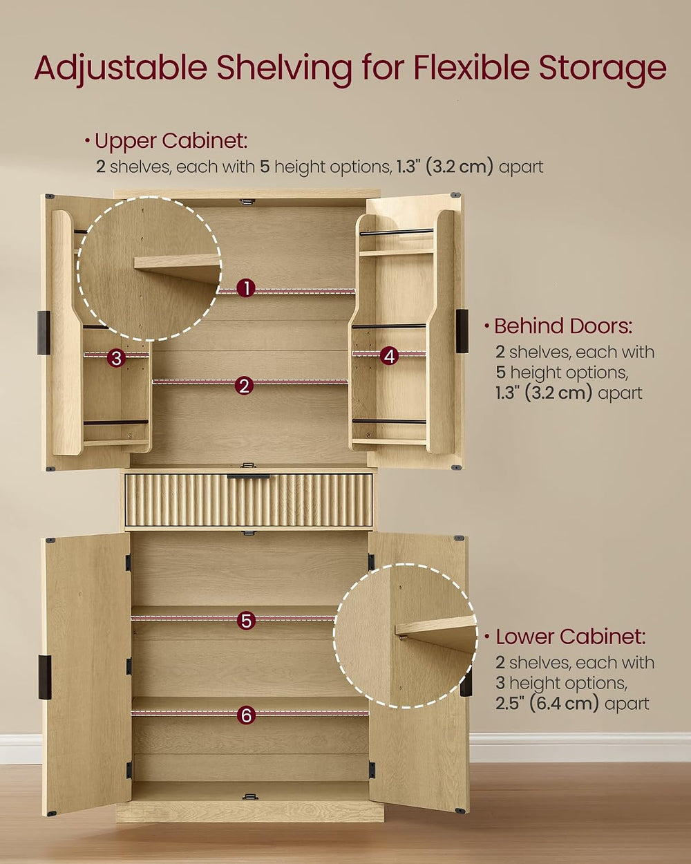 VASAGLE MAXE Collection - Pantry Cabinet, 70.6-Inch Tall Storage Cabinet with...