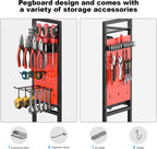 CCCEI Garage Power Tools Organizer Cart with Charging Station, Red Floor Standing Rolling Drill and Tools Battery Storage Cart on Wheels. Utility Rack Gift for Men, Husband, Father.
