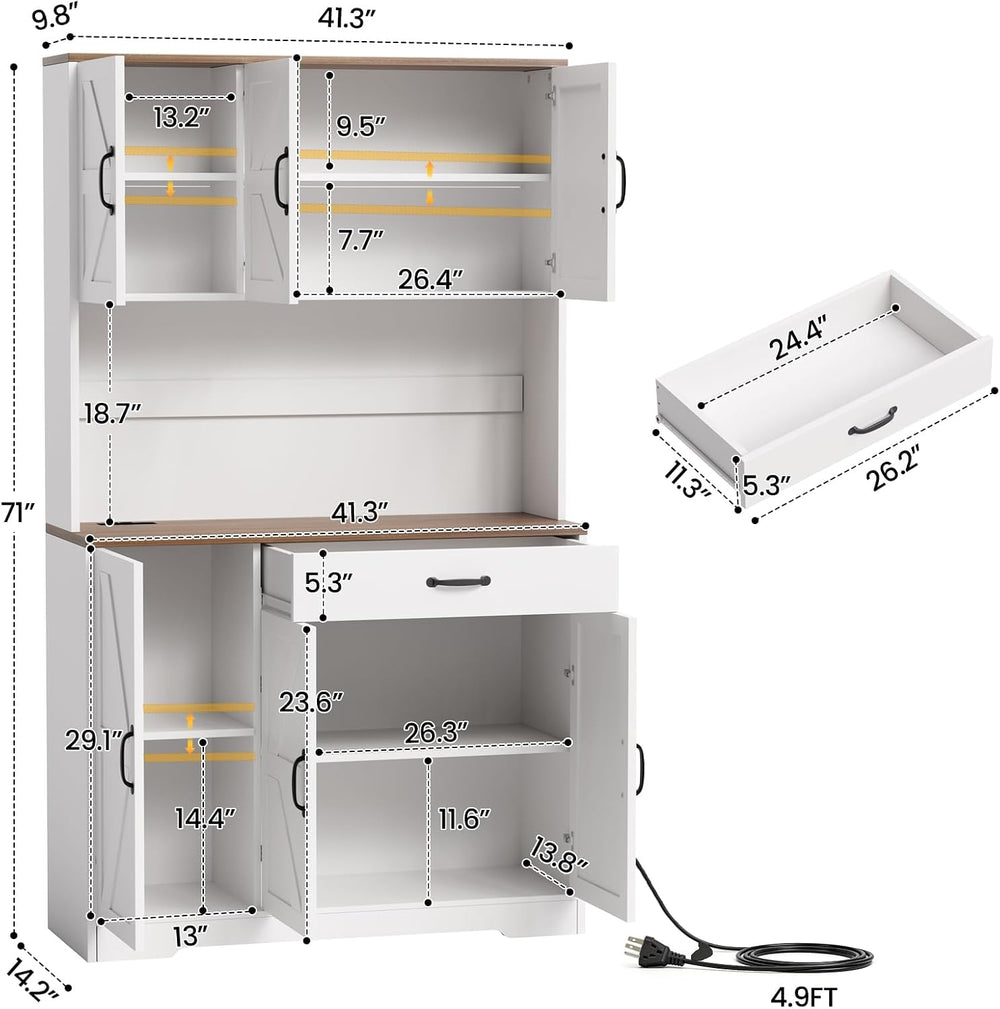 GRUSIGN 71" Pantry Cabinet with Charging Station, Large Capacity Kitchen...