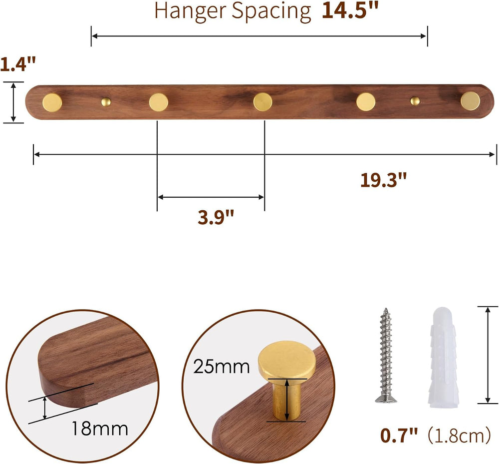 Wall Mounted Coat Rack, Metal Wood, with 5 Hooks