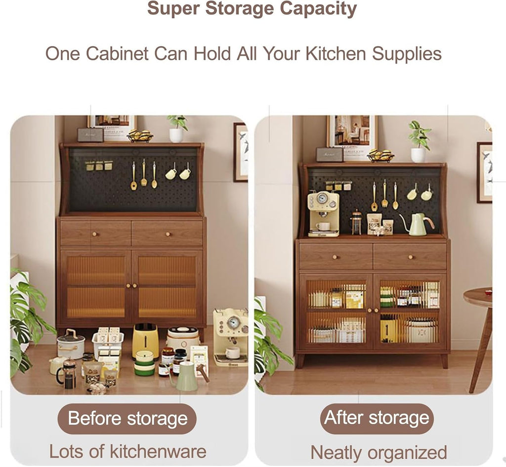 Kitchen Pantry Cabinet, Tall Storage Cabinet with Drawer, Freestanding Kitchen Cupboard, Coffee Bar Workstation, for Dining Room, Living Room(Brown,120x70cm/47.2x27.6in)