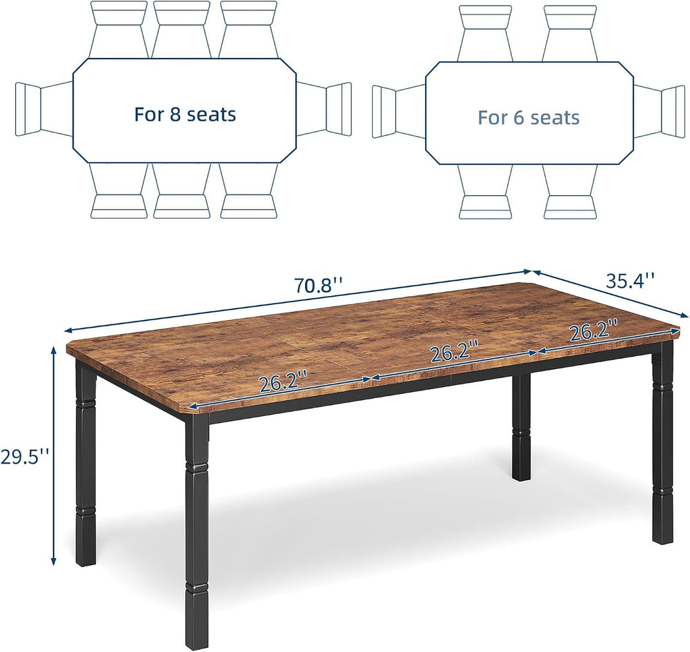 IDEALHOUSE 71" Dining Table for 6-8 People, Modern Rectangular Kitchen T...