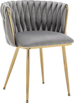 Kiztir Velvet Dining Chairs Set of 6 Woven Dining Chairs with Gold Metal Legs Upholstered Modern Dining Room Chair for Living Room, Bedroom, Kitchen (Grey)