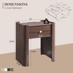 23.6" Tall Modern Nightstand with Charging Station, 22" Wide Curved Bedside Table with 1 Storage Drawer, Wooden Night Stand, Large End Table for Bedroom, Living Room, Brown