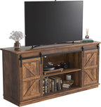 JUMMICO TV Stand for 65 Inch TV, Entertainment Center with Storage Cabinets and Sliding Barn Doors, Mid Century Modern Media TV Console Table for Living Room Bedroom (Rustic Oak)