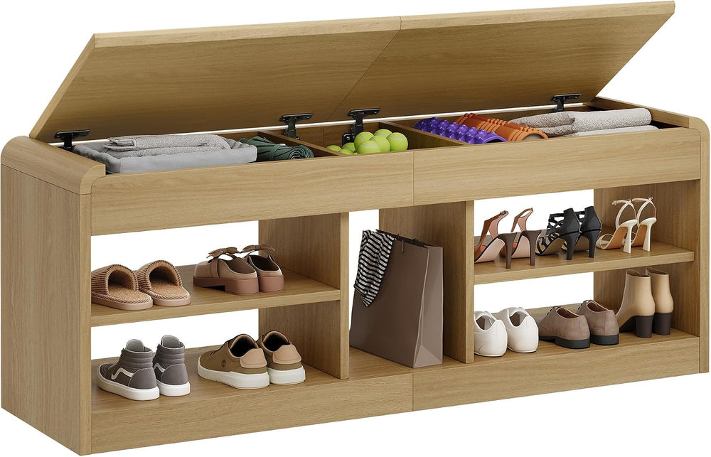 Shoe Storage Bench, 47.2in Entryway Bench with Flip-Open Storage Box, 2 Tier ...