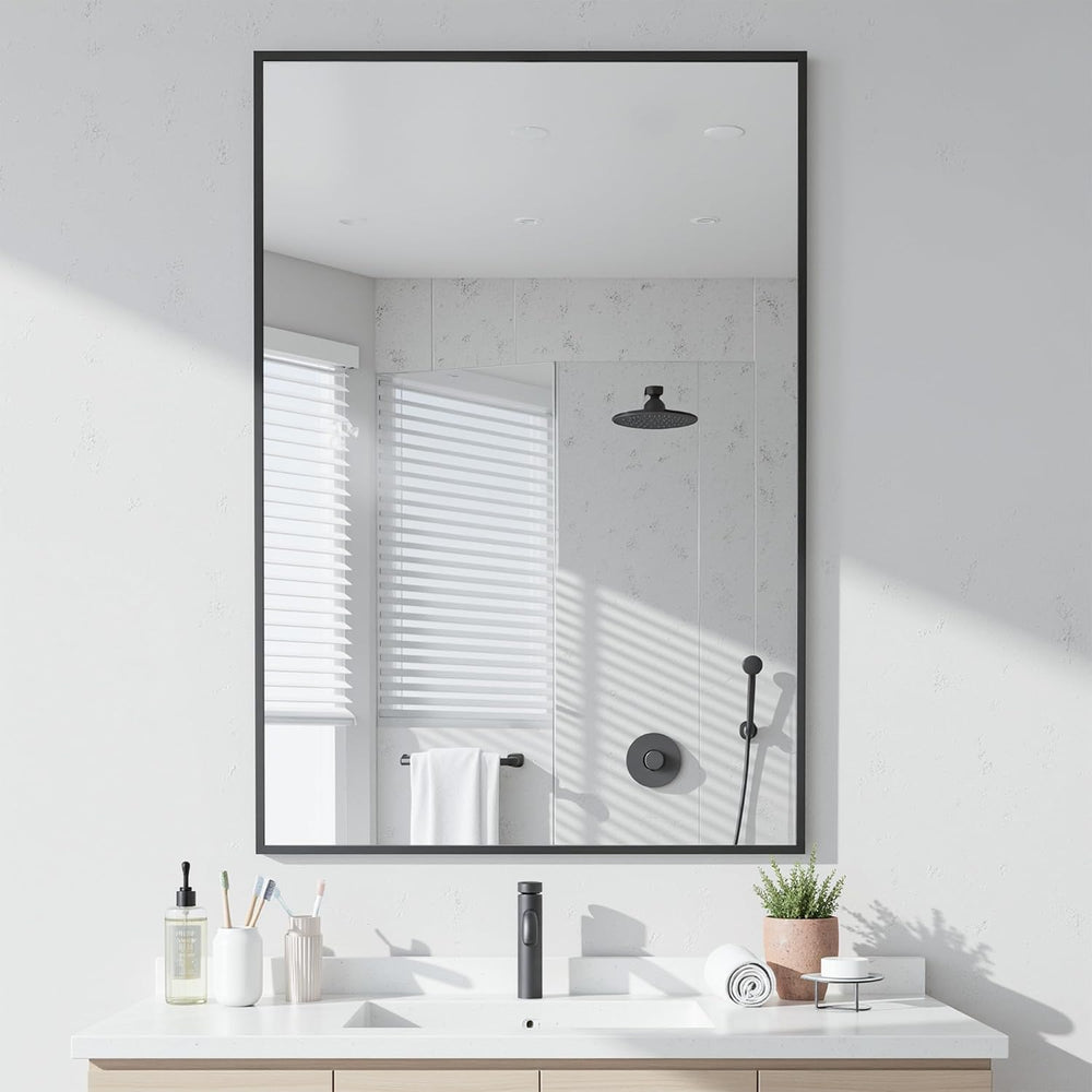 Antok 22x30 Black Metal Framed Bathroom Mirror, Wall Mirror with Rect Corners...