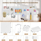 AKTOP Peg Board Wall Organizer 4-Pack – 12"x12" White Pegboard Combination Kit with 13 Accessories for Wall, Plastic Peg Board Panels for Home, Office, Garage Tool Storage & Craft Room