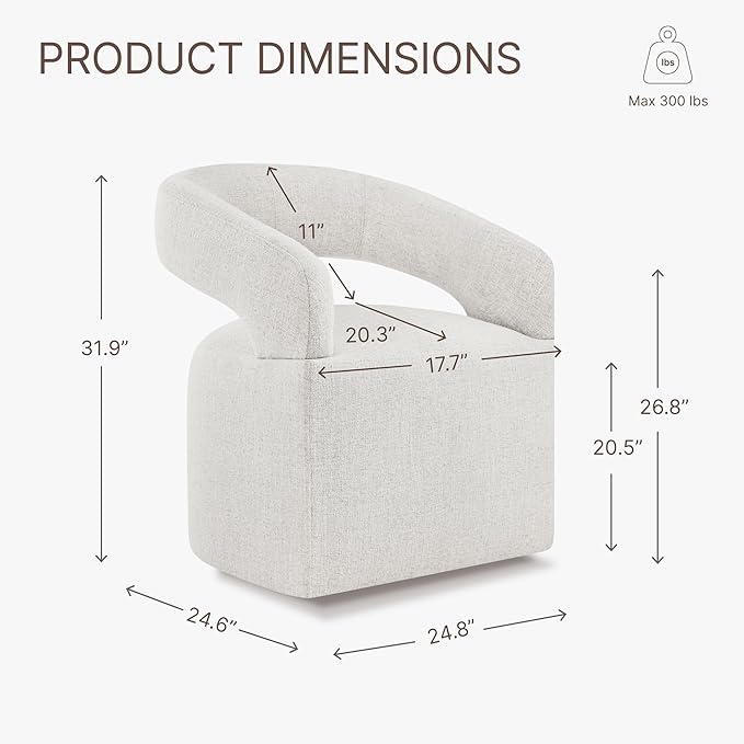 Upholstered Dining Chairs with Casters, Modern Barrel Side Armchair with Rollers for Dining Room, Bedroom, Kitchen, Reading Room, Beige, Set of 2