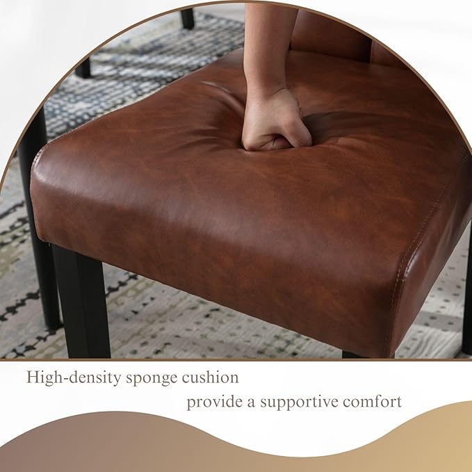 PU Leather Dining Chairs Set of 2, Farmhouse Upholstered Kitchen & Dining Room Chairs Modern Accent Side Chairs Parsons Chairs for Bedroom/Living Room/Resturant, Brown