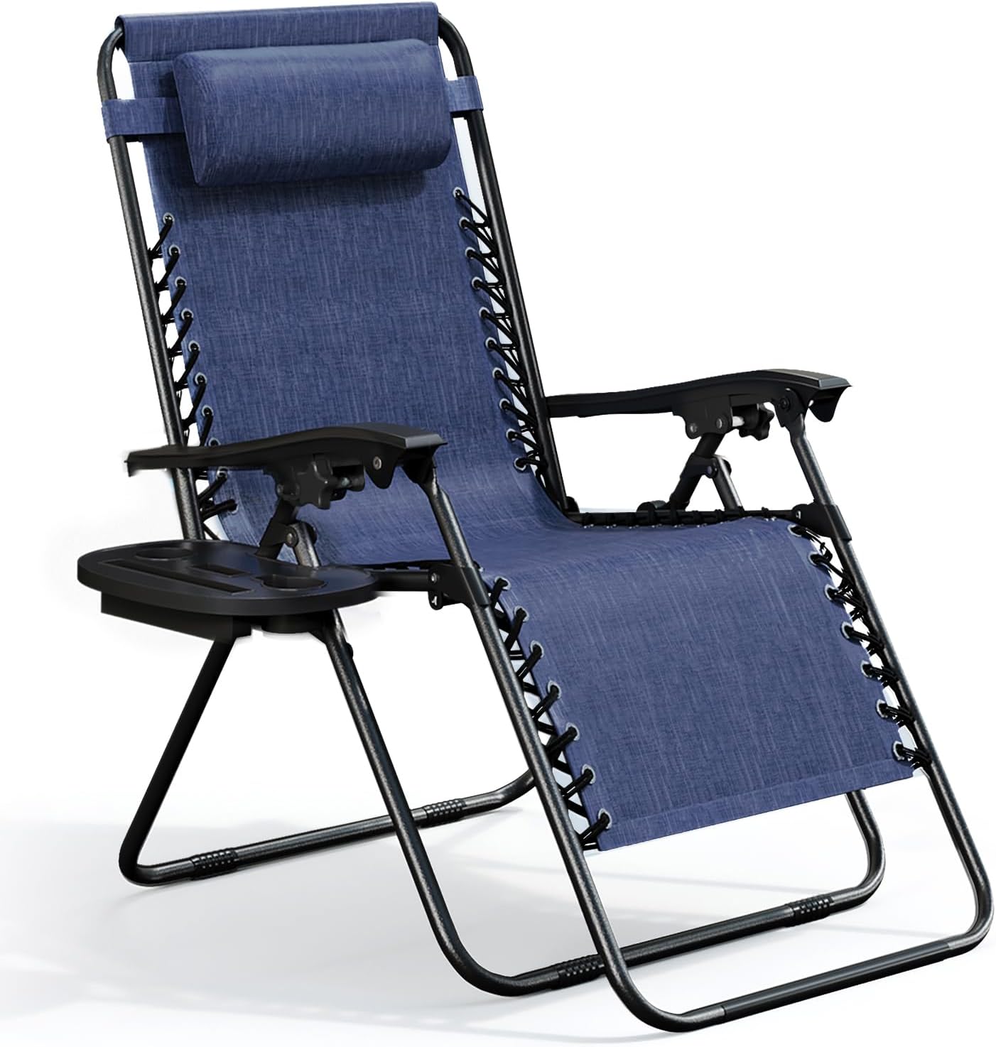 Nestl Zero Gravity Chairs, Portable Patio Lounge Chair Outdoor with Pillows & Cup Holder Trays, Adjustable Steel Mesh Reclining Camping Chair, Folding Patio Lawn Chair for Deck, Beach, Yard - Blue