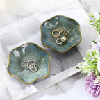 Teenyyou 8 Pcs Ceramic Jewelry Dish Bulk Trinket Jewelry Tray Lotus Leaf Small Ring Dish for Earrings, Rings, Key Bowl(Dark Green)