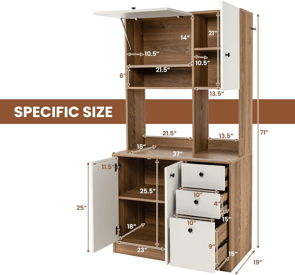 LOKO 71” Tall Kitchen Pantry Storage Cabinet, Freestanding Buffet Hutch with ...
