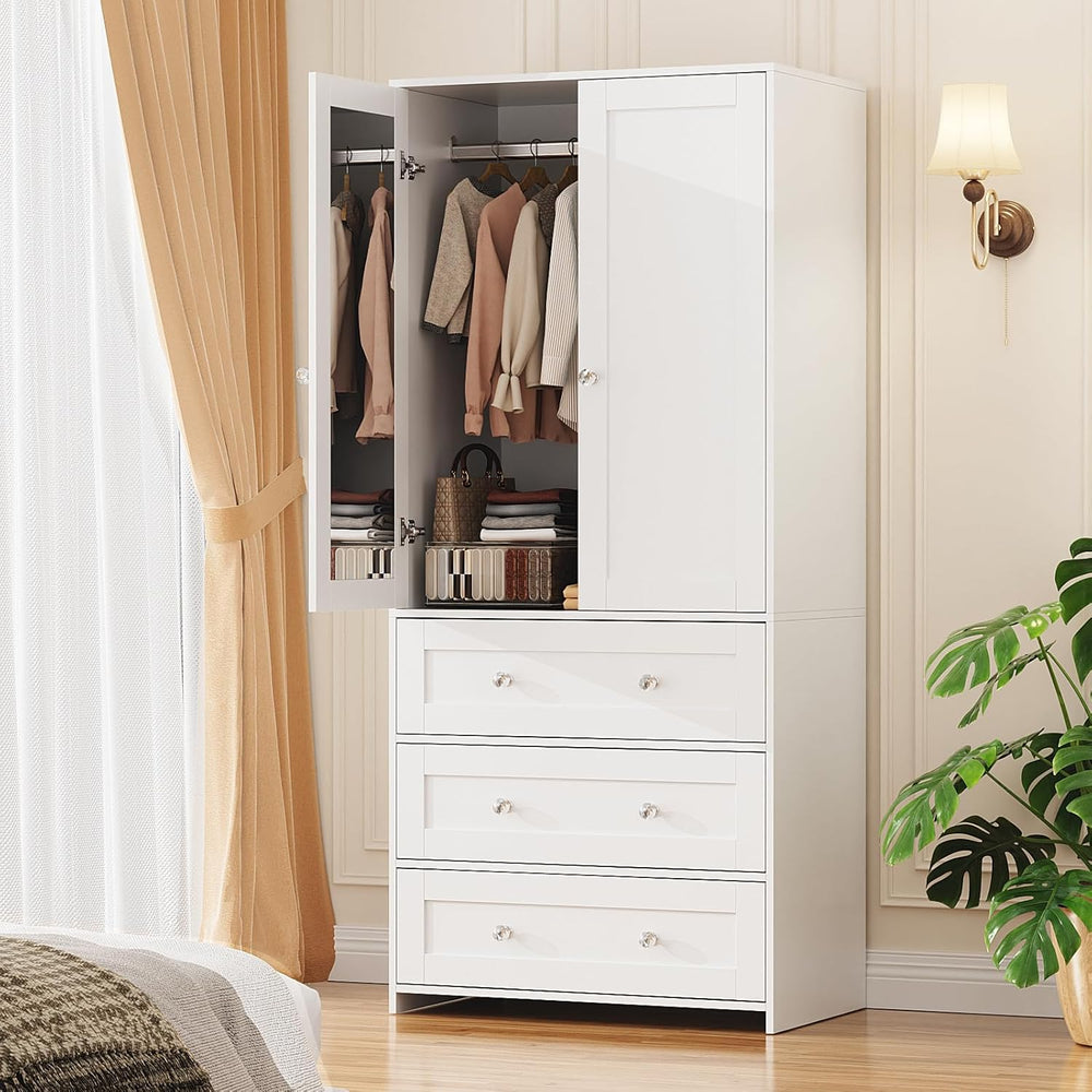 VOWNER 71" Tall Armoire Wardrobe Closet with Drawers and Mirror