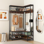 Tangkula Corner Hall Tree, 70 Inch Coat Rack with Bench and Shoe Storage, Entryway Furniture with 7 Hooks, Heavy Duty Metal Frame, Space Saving Clothes Rack Shoes Shelf Organizer (Brown)