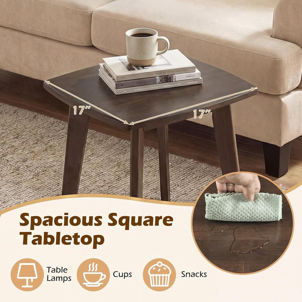 GOFLAME Solid Wood End Table, 17” Square Sofa Side Table with Storage, Thicke...