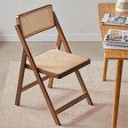 Mid Century Vintage Rattan Folding Chair with Adjustable Back Stackable Wood for Bedroom Living Room(Brown)