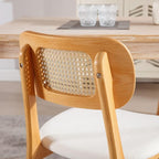Rattan Dining Chairs Set of 4 Beige Linen Fabric Dining Room Chairs Natural Wooden Kitchen Chairs Farmhouse Boho