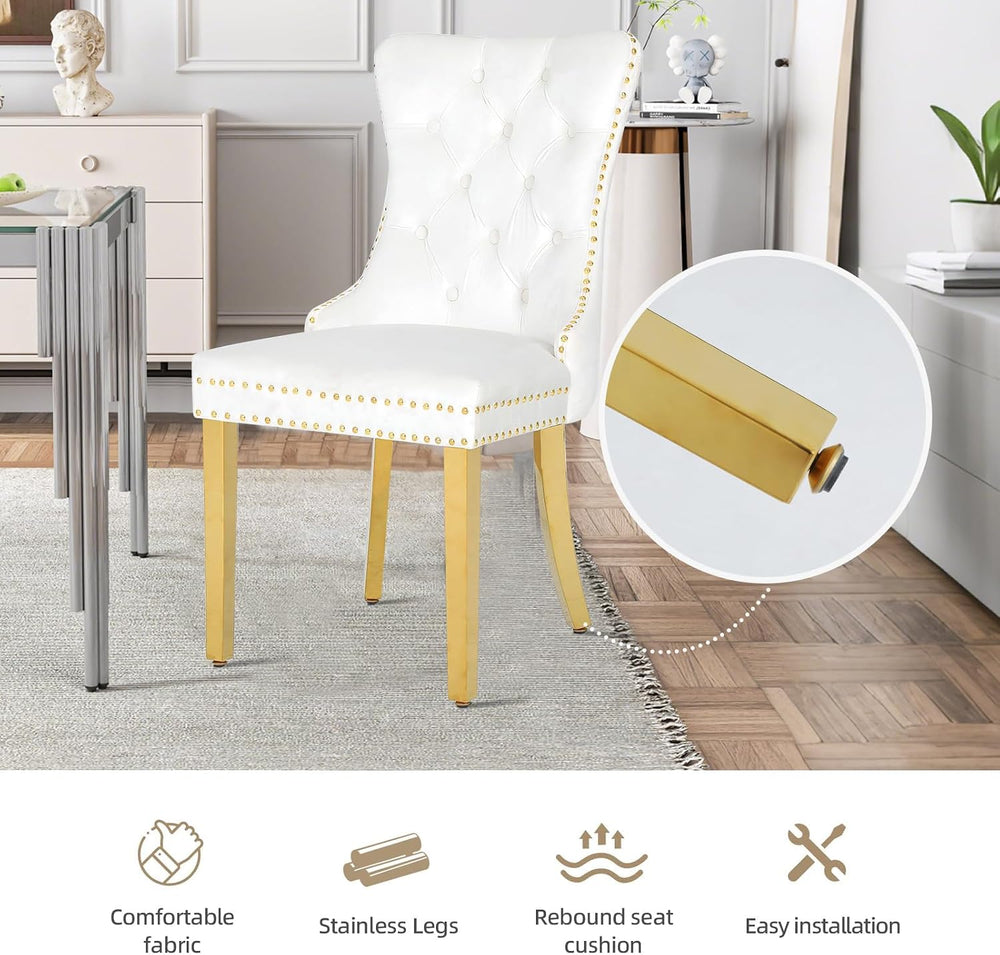 Velvet Dining Chairs Set of 2,Modern Luxury Dining Room Chairs with Gold Stai...