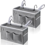 2pcs Bedside Caddy Hanging Storage Bag, Water Cup Holders, Organizer Baskets with Pockets for Bunk Bed Shelf, Hospital Beds, Loft & Dorm Rooms Accessories (Bedside bag-Grey)