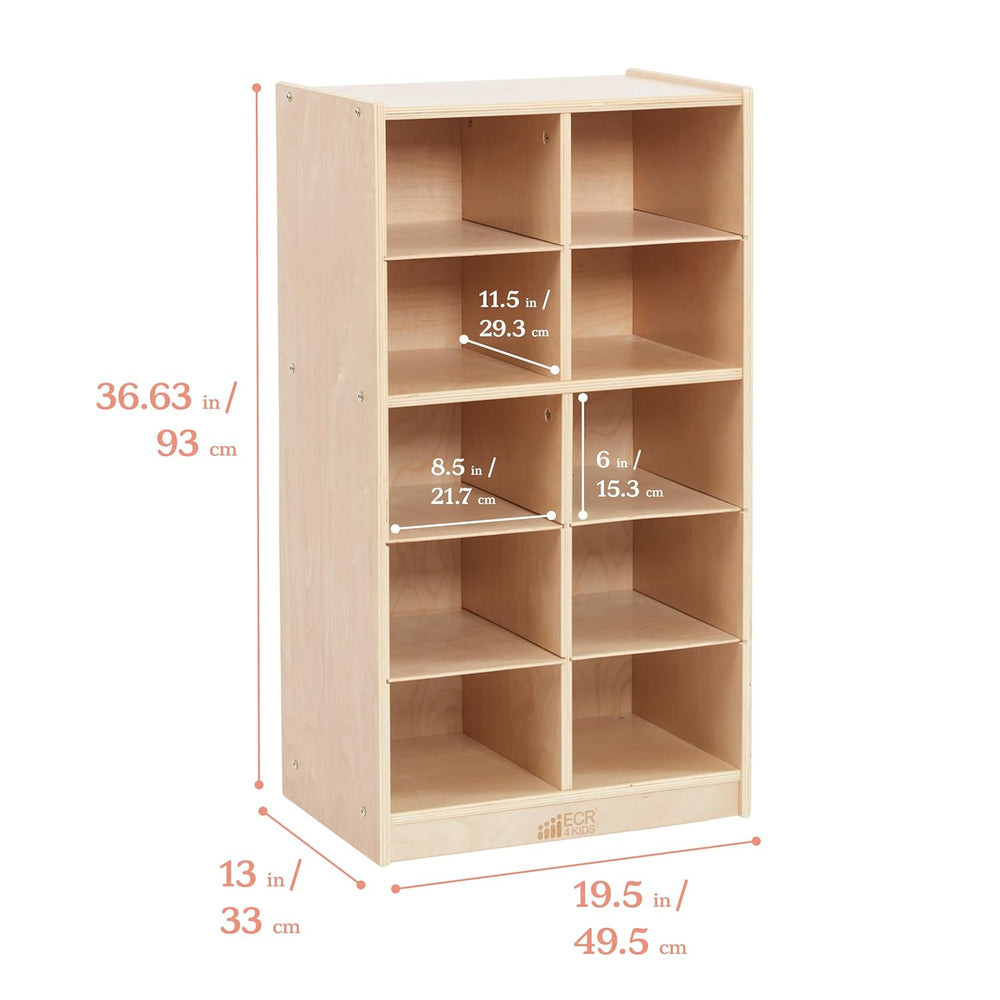 ECR4Kids 10 Cubby Tray Cabinet with Scoop Front Storage Bins, 5x2, Natural, C...