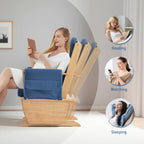 Rubberwood Glider Rocker & Ottoman Silent Nursery Chair for Feeding, Blue | Dual full mechanical bearings Solid rubberwood Oak stain Waterproof dual-fabric cushion High-density sponge Easy assembly
