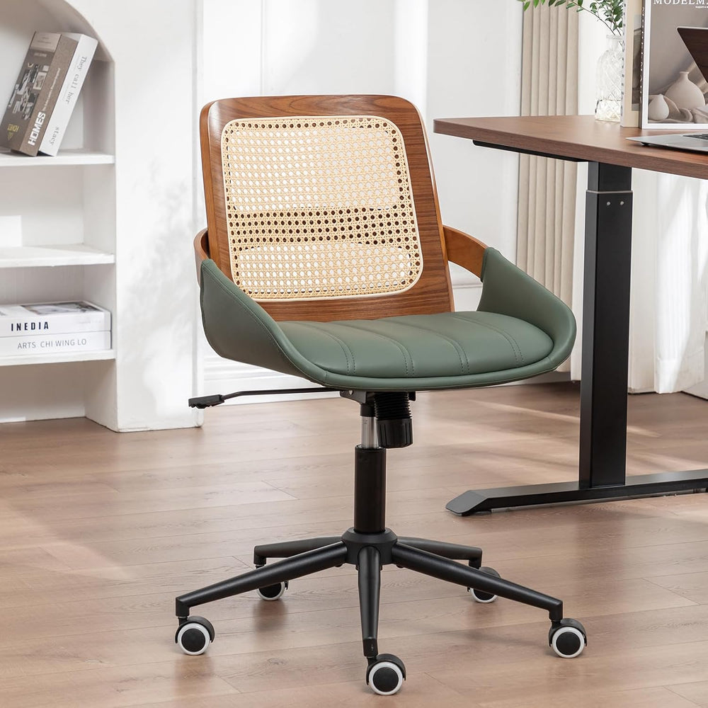 Mid Century Modern Rattan Office Chair, Walnut Finish Desk Chair | Ergonomic ...