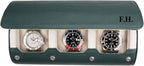 DailyWatch | Personalized Watch Roll Travel Case For 3 Watches - Handmade Genuine Leather Travel Case With Custom Engraving of Name or Initials - Dark Green Litchi