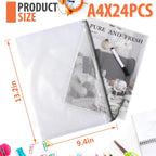24 Pack A4 Mesh zipper pouch bags, Storage Bags, File Bags for Classroom Organization, Zipper Pouches of office supplies, Puzzles, Board Game Storage（Black）