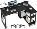 Casaottima L Shaped Computer Desk, 48 Inch Small Corner Desk with Storage Shelves & PC Stand, Reversible Gaming Desk for Bedroom, Modern Writing Study Table for Home Office, Black