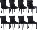 Modern Dining Chairs Set of 8, Upholstered Dining Chair with Full Back and Button Tufting, Black Velvet Accent Chair, Sillas de Comedor, Kitchen & Dining Room Chairs (Black, Velvet, 8Pcs)