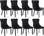 Modern Dining Chairs Set of 8, Upholstered Dining Chair with Full Back and Button Tufting, Black Velvet Accent Chair, Sillas de Comedor, Kitchen & Dining Room Chairs (Black, Velvet, 8Pcs)