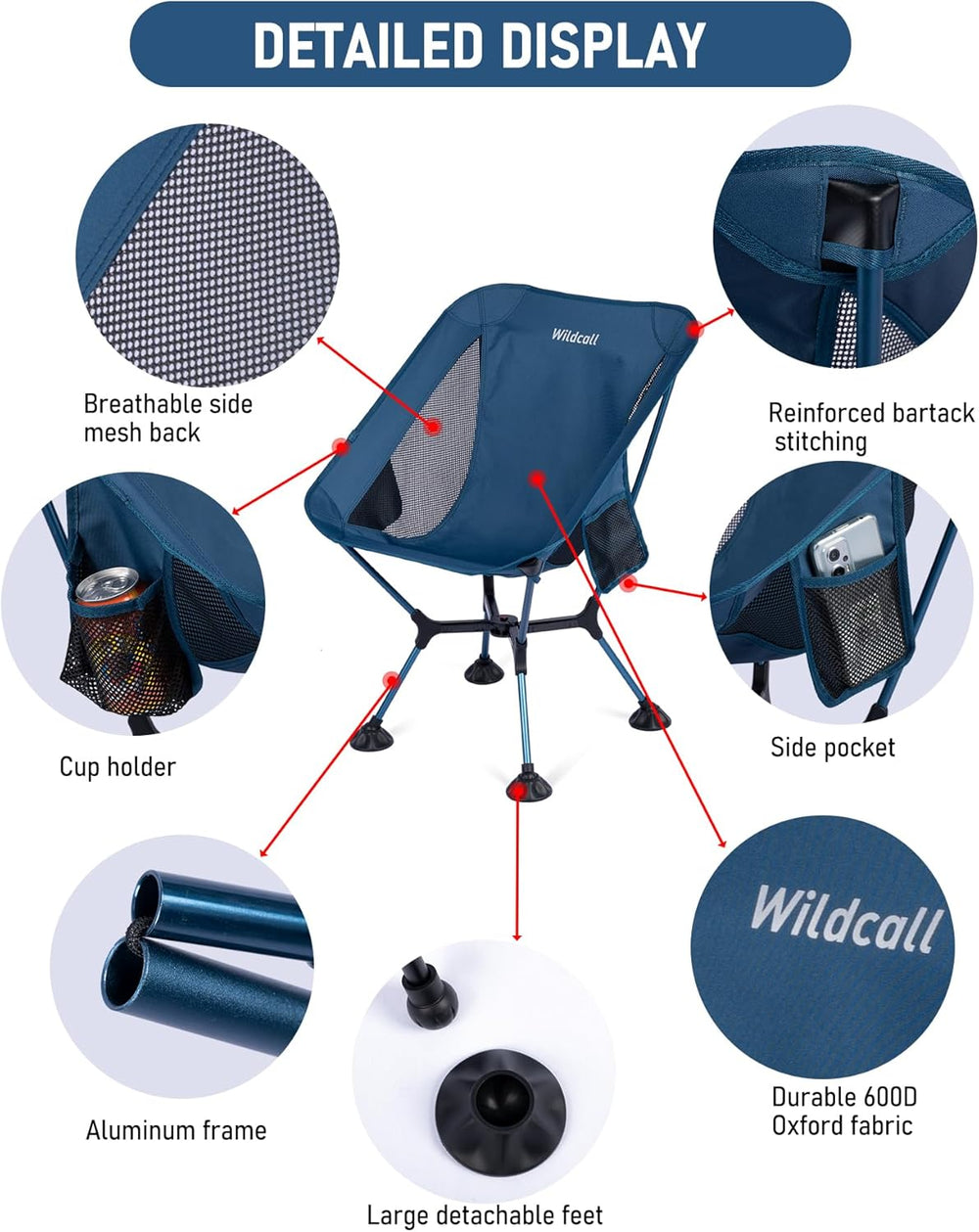 WildCall Lightweight Folding Camping Chair Quick Setup Frame Beach Chair Comp...