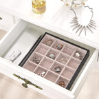 BEWISHOME Jewelry Organizer Tray Stackable Earring Storage Trays with Lid for Dresser and Drawer 32 Slots for Rings, Earrings, Necklaces, Bracelets and Watches Set of 4 Black SSH81B