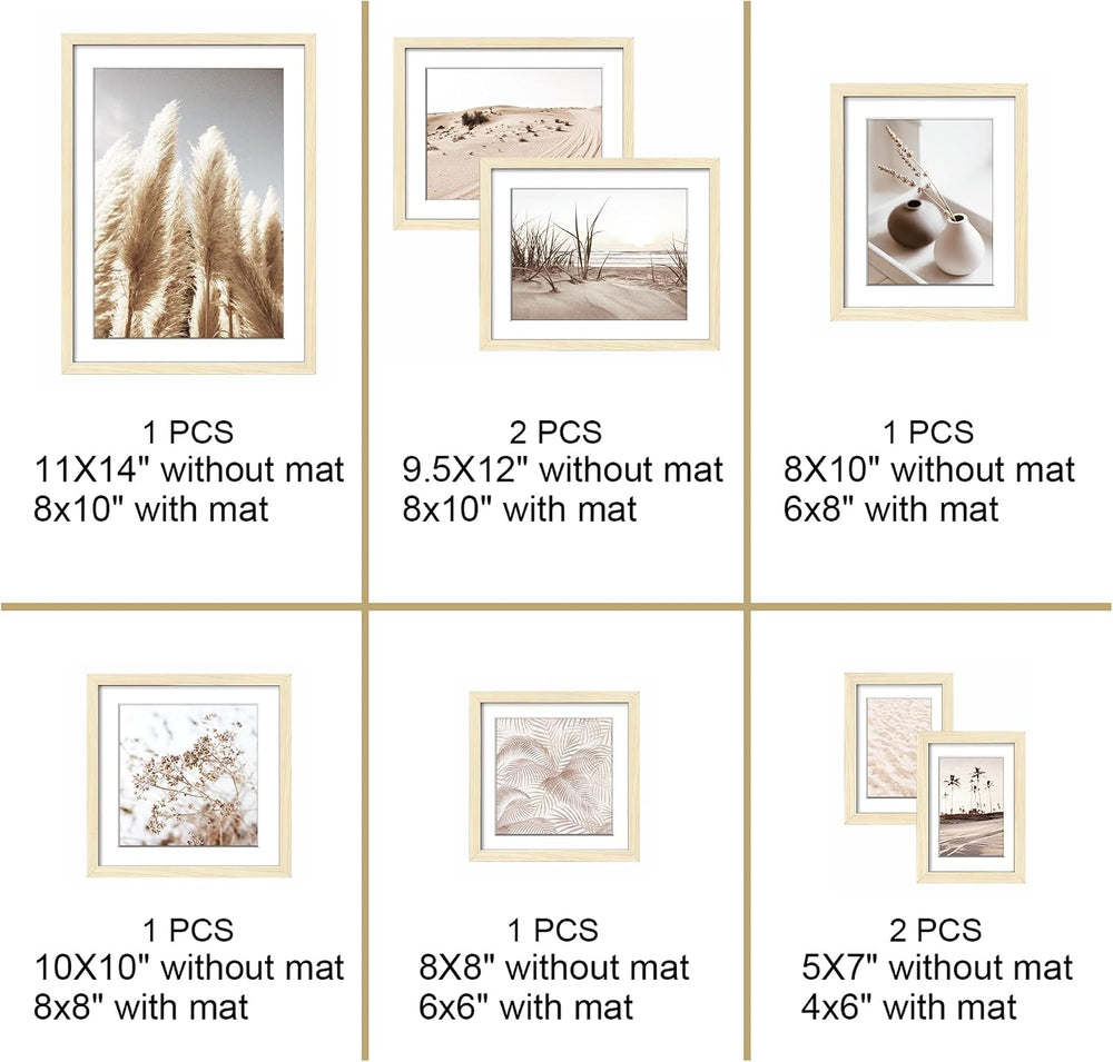 ArtbyHannah Gallery Wall Frame Set, 8 Pack Beige Picture Frames, Large
