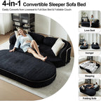 78" Sleeper Sofa Couch Bed Queen Size, 4-in-1 Pull Out Futon Couch, Black | No Assemble Foldable Corduroy Futon, Pull Out Couch 2 Pillows, Boneless Compressed Sofa for Living Room Small Spaces