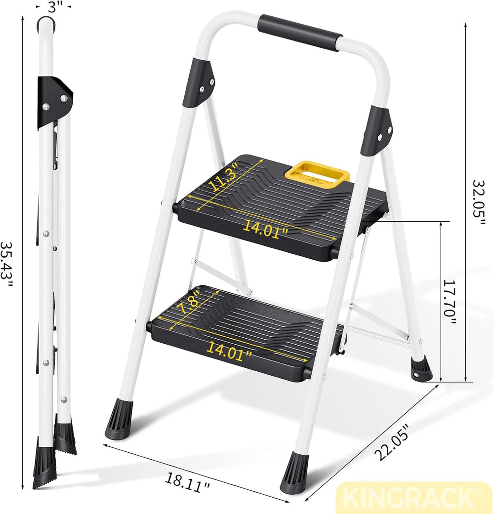 KINGRACK 2 Step Folding Ladder, 800lbs Capacity Step Stool with Safety Lock, ...