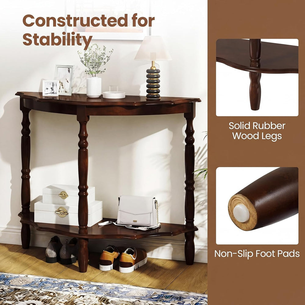 Giantex 42" Half Moon Console Table, 2-Tier Semi-Circle Entryway Table w...