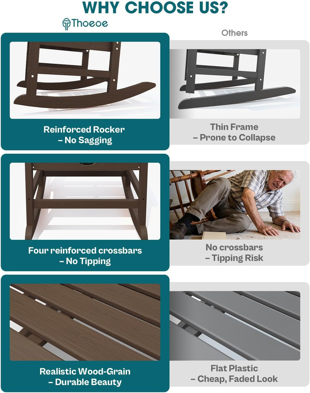 THOEOE Outdoor Rocking Chairs Set of 2, Oversized Patio Rocking Chair | HDPE ...