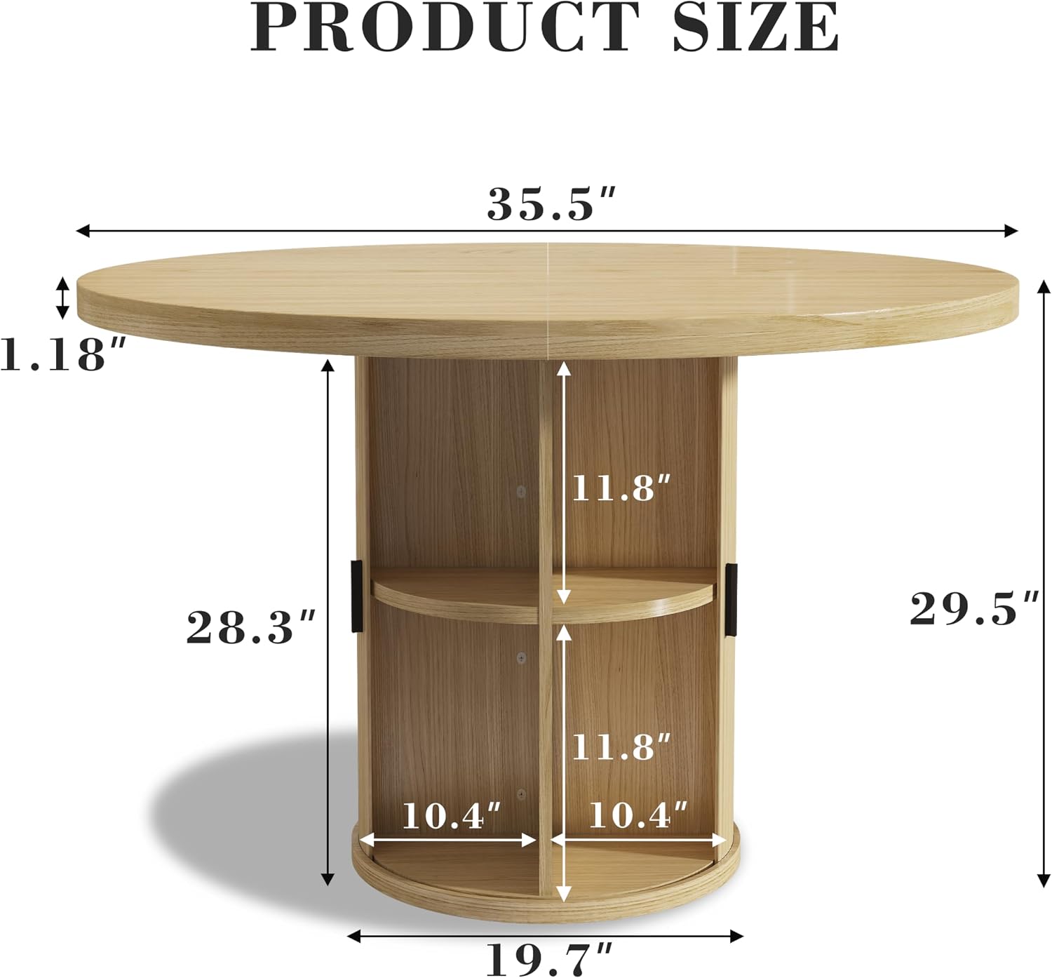 35.5'' Round Pedestal Dining Table, 2-4 Modern Fluted Dining Room Kitchen Table with Storage Shelf, Wood Base Dinner Tables for Kitchen, Breakfast Nook, Small Space, Living Room(Natural)