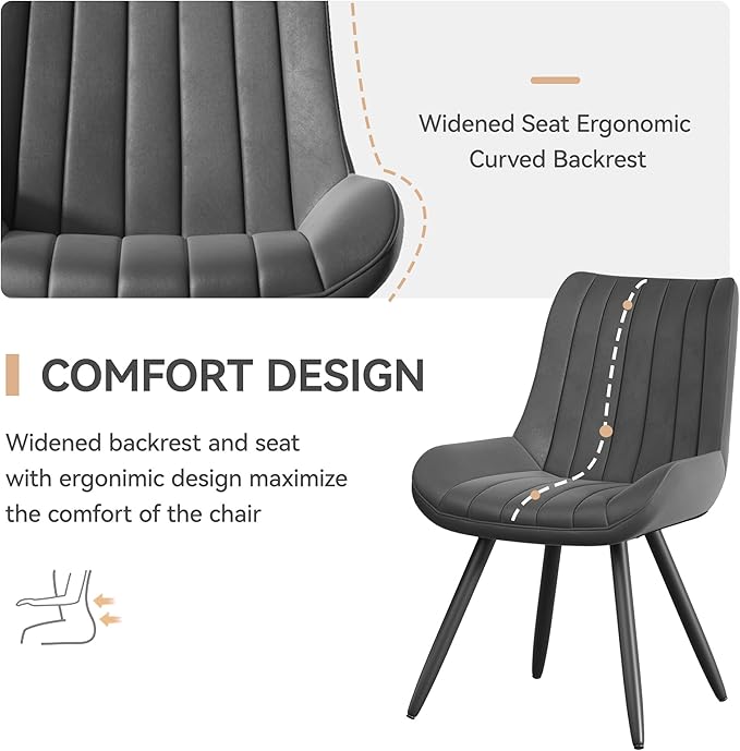 Mid Century Modern Dining Chairs Set of 6, Soft Cushion Upholstered Fabric Kitchen Chairs, Dark Grey